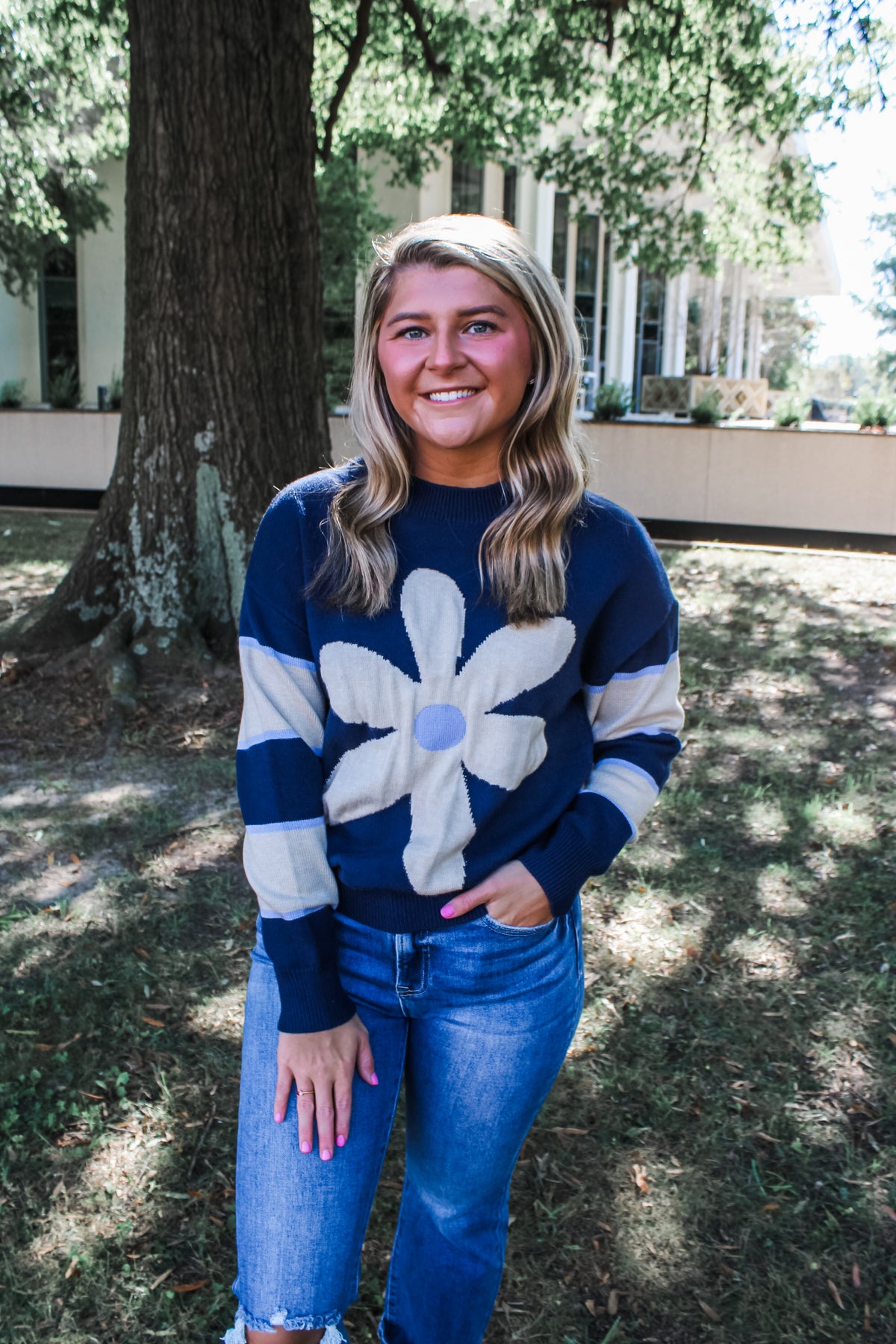 Picking Daisies Flower Sweater • Navy