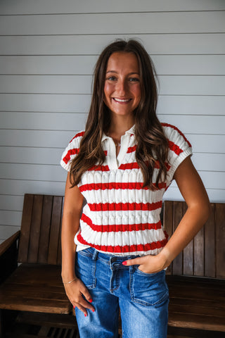 Ballpark Stripes Sweater Polo • Red