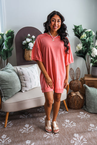 Sunwashed T-shirt Dress • Coral