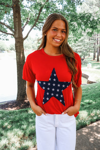 Summer Sale 15 • Red Star Patch Knit Top - FINAL SALE