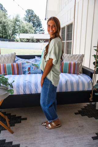 Sun-Drenched Dip Dye Linen Top • Seafoam