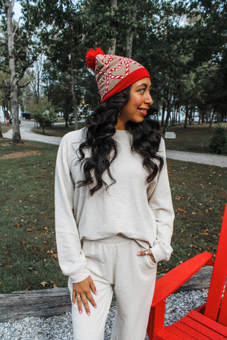 Candy Cane Cutie Pom Beanie • Mocha Mix