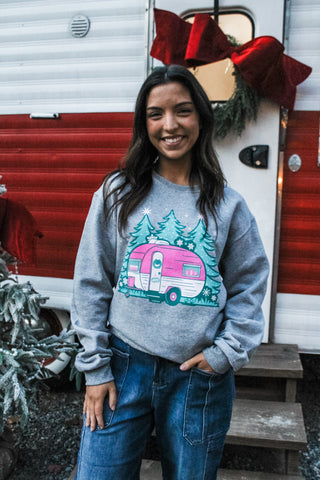 Christmas Camper Graphic Sweatshirt • Heather Grey