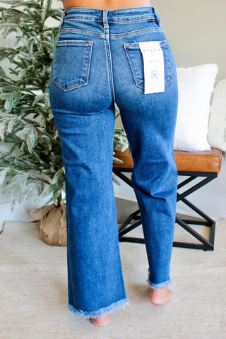 Shayla Frayed Hem Wide | Tummy Control • Dark Wash