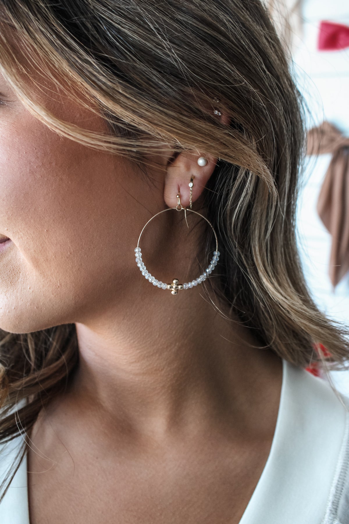 Moment Of Clarity Beaded Hoop Earrings • Clear