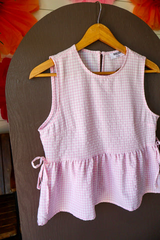 Summer Sale 51 • Pink Gingham Peplum Top - FINAL SALE