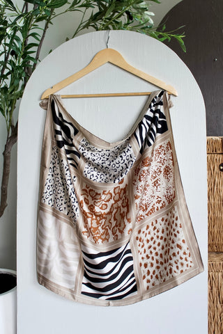Silky Safari Patterned Scarf • Beige Multi