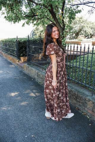 Fields Of Charm Floral Midi • Brown