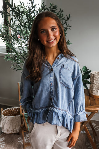 Out Of Bounds Denim Top • Vintage Wash