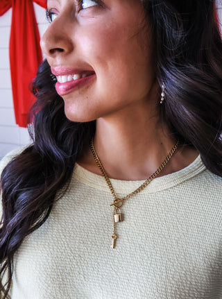 Lock & Key Toggle Necklace • Gold