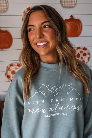 Faith Can Move Mountains Mock Neck Sweatshirt • Sage