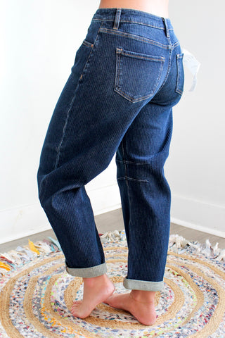 Rocelyn Pinstripe Barrel Jean • Dark Wash