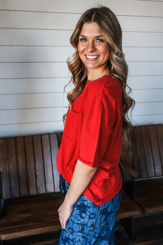 Clover Oversized Pocket Tee • Red