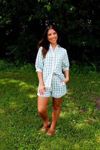 Coastal Cottage Short Set • Sage Gingham