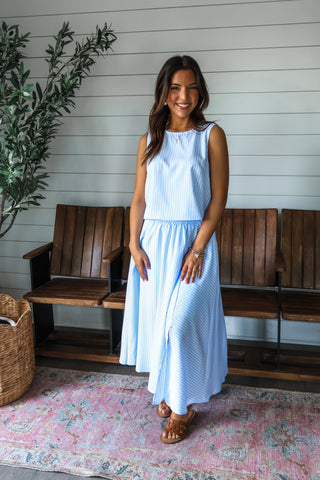 Beautiful Breeze Skirt Set • Blue Pinstripe