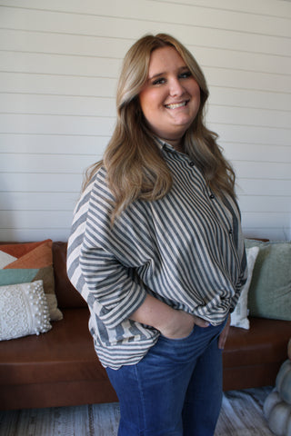 Double Up Striped Top • Chambray- PLUS