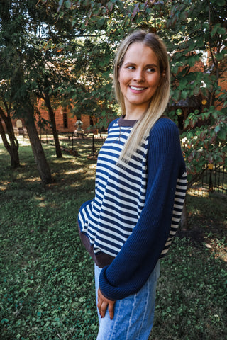 Preppy Classic Colorblock Sweater • Navy Stripe