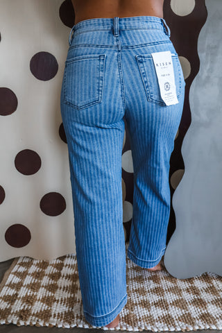 Isabella Pinstripe Straight | Tummy Control • Medium Wash