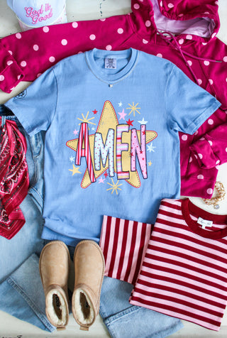 Amen Star Print Graphic Tee • Blue