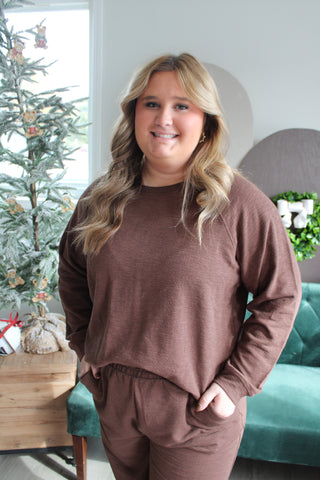 Home For The Holidays Pant Set • Cocoa - PLUS