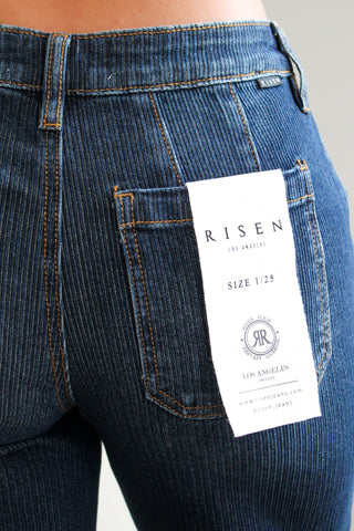 Harlee Pinstripe Wide Leg • Dark Indigo