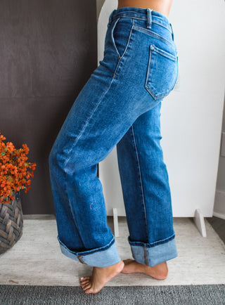 Marion Cuffed Wide Leg | Tummy Control • Dark Wash