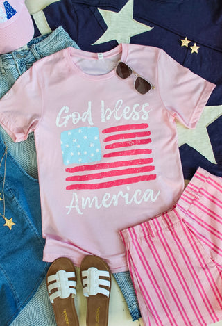 God Bless America Graphic Tee • Light Pink