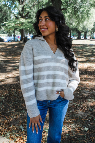 Preppy Street Striped Sweater • Sandstone - FINAL SALE