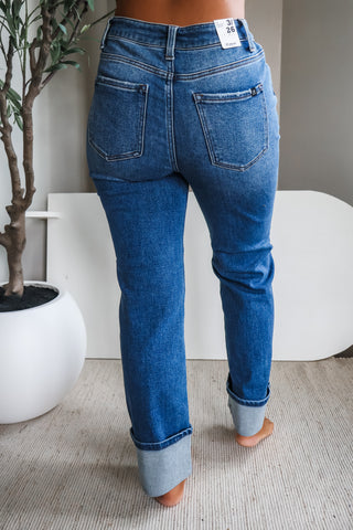 Leah • cuffed straight fit• medium wash denim
