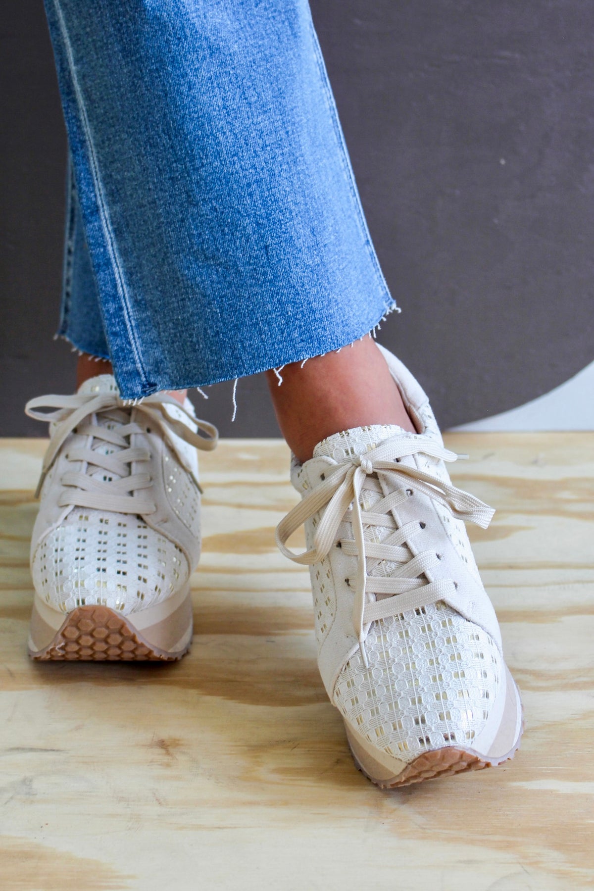 Lace It Up Platform Sneaker • Cream/Gold