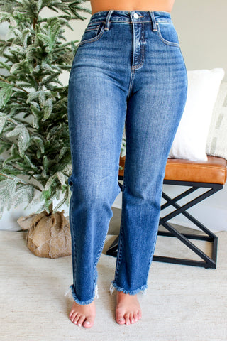 Callie Frayed Hem Straight | Tummy Control • Dark Wash