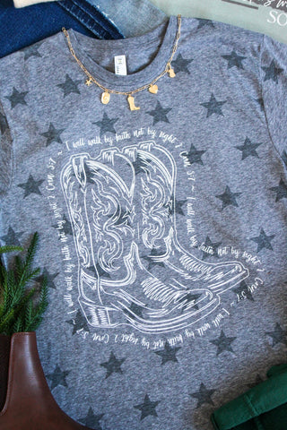 Walk By Faith Star Print Graphic Tee • Heather Grey