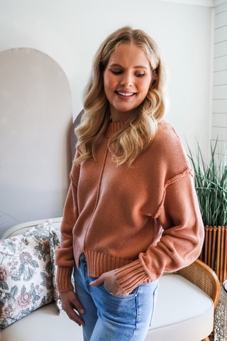 Fall Frenzy 24 • Dusty Peach Seamed Sweater - FINAL SALE
