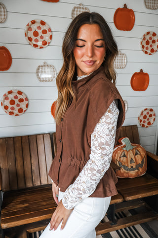 Polished Peplum Denim Vest • Chocolate