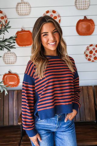 Playful Stripes Pullover • Navy/Rust