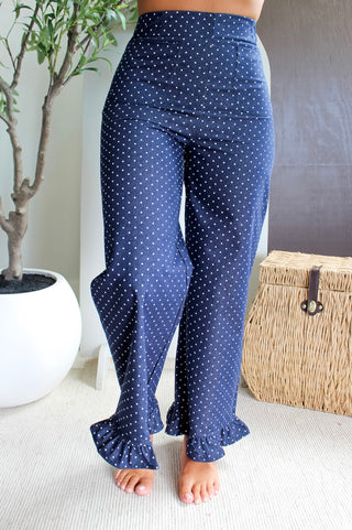 Dotted Darling Ruffle Pants • Navy