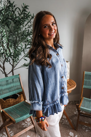 Out Of Bounds Denim Top • Vintage Wash