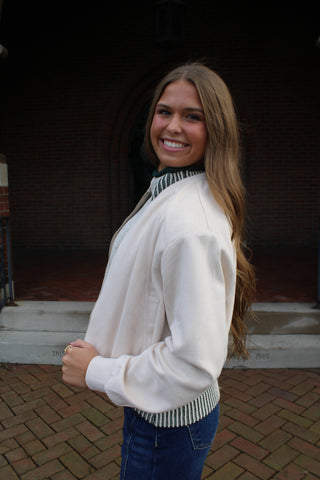 Stylish Suede Bomber Jacket • Beige