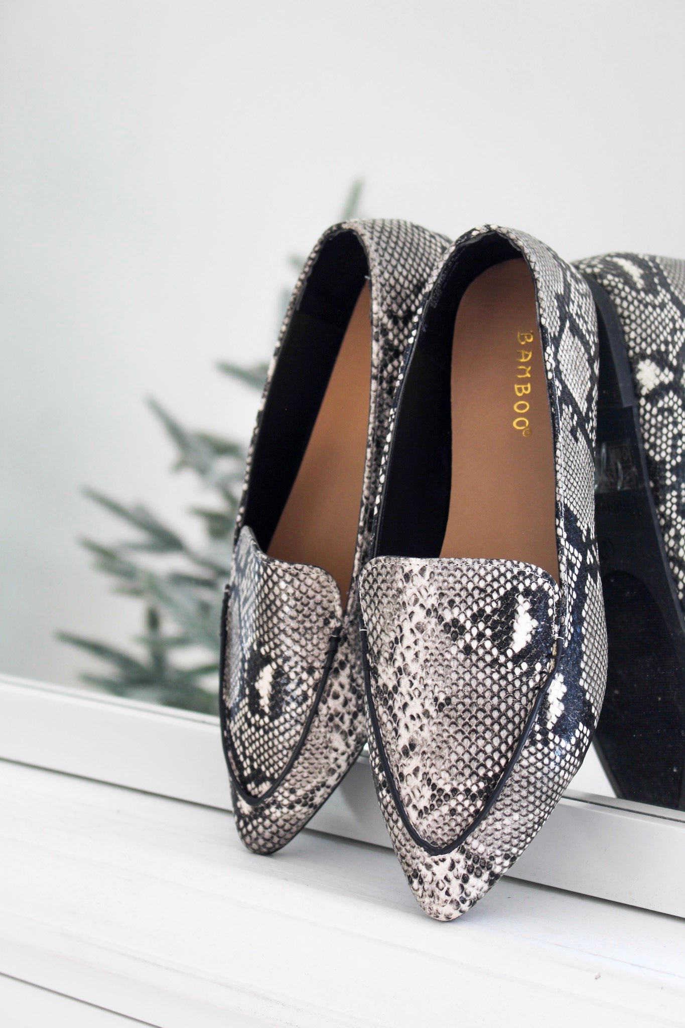 Pointed snakeskin flats hot sale