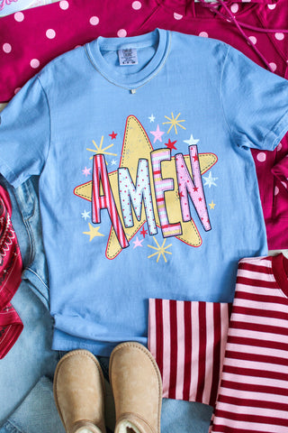 Amen Star Print Graphic Tee • Blue
