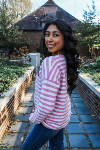 Festive Flair Stripe Sweater • Pink - FINAL SALE