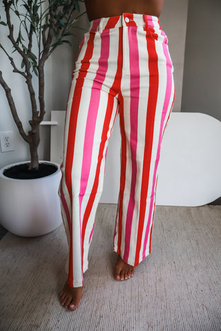 Paloma Striped Denim Pants • Pink/Tomato