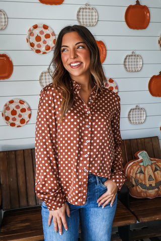 Satin Stunner Dotted Blouse • Toffee