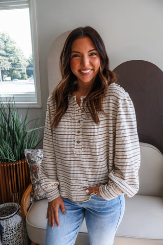 Fresh Fall Henley• Mocha Stripe