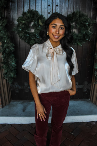 Shine & Shimmer Bow Blouse • Cream