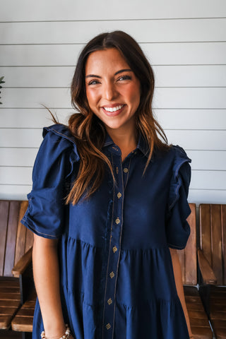 Fall Frills Ruffle Dress • Dark Indigo