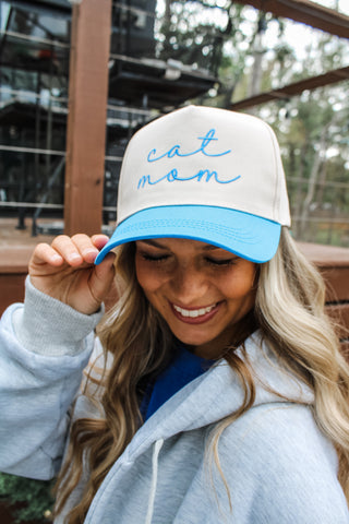 Cat Mom Trucker Hat • Beige/Blue