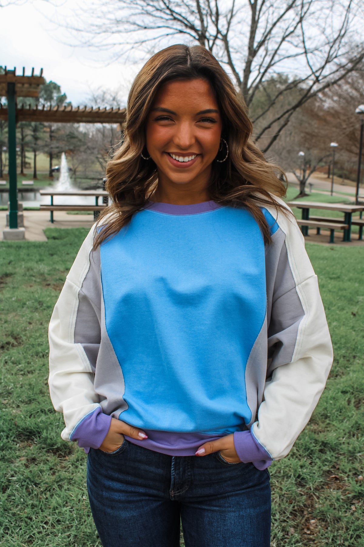 Feel Good Colorblock Crewneck • Blue Mix