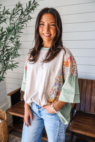 Cottage Blooms Colorblock Top • Green Mix