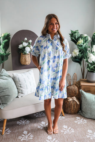 Blooming Pansies Pocket Dress • Blue